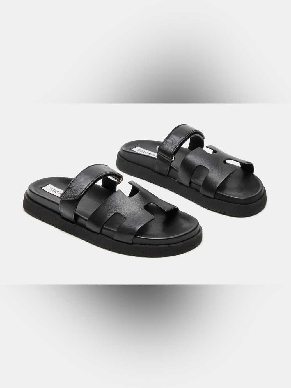 Steve Madden Black Cutout Leather Slide Sandals